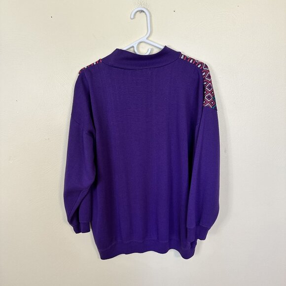 Vtg Womens Holiday Sweatshirt Purple Reindeer 1980s Holiday Sweater Pullover - Picture 3 of 6
